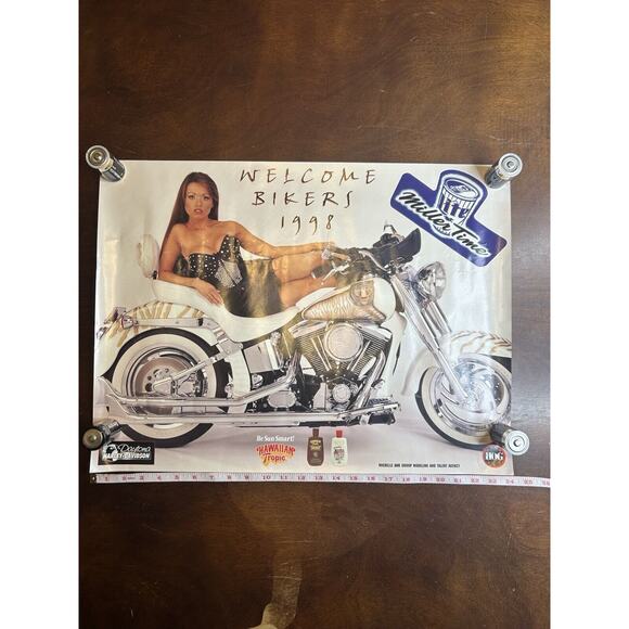 VTG 98 Harley Davidson Bike Week Poster Miller Lite Hawaiian Tropic Promo 18x24” - Picture 2 of 4